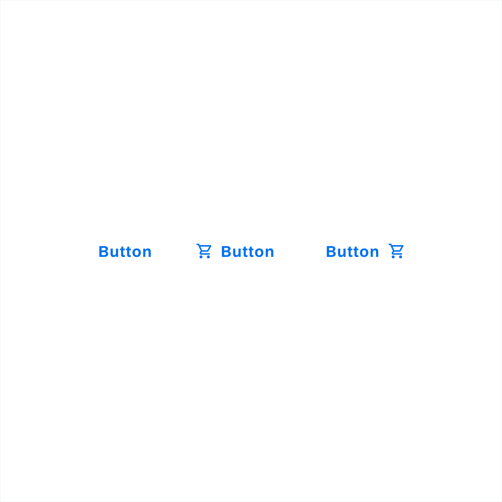 Text button (right), text button with a leading icon (center), and text button with a trailing icon (right)