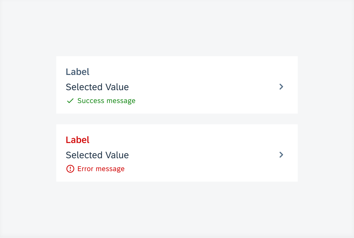 List picker form cell with success message (top) and error message (bottom)
