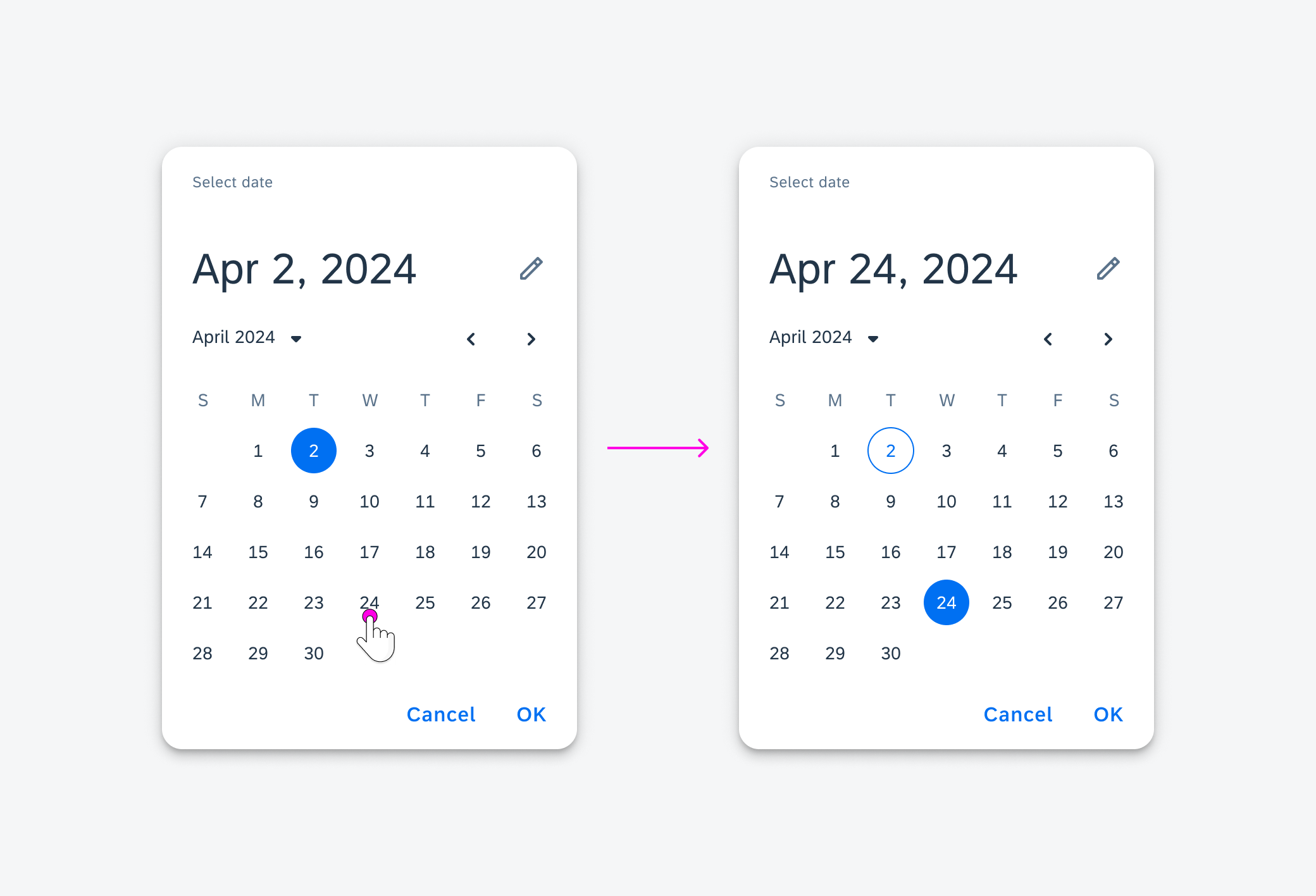 Selecting a date in the date picker