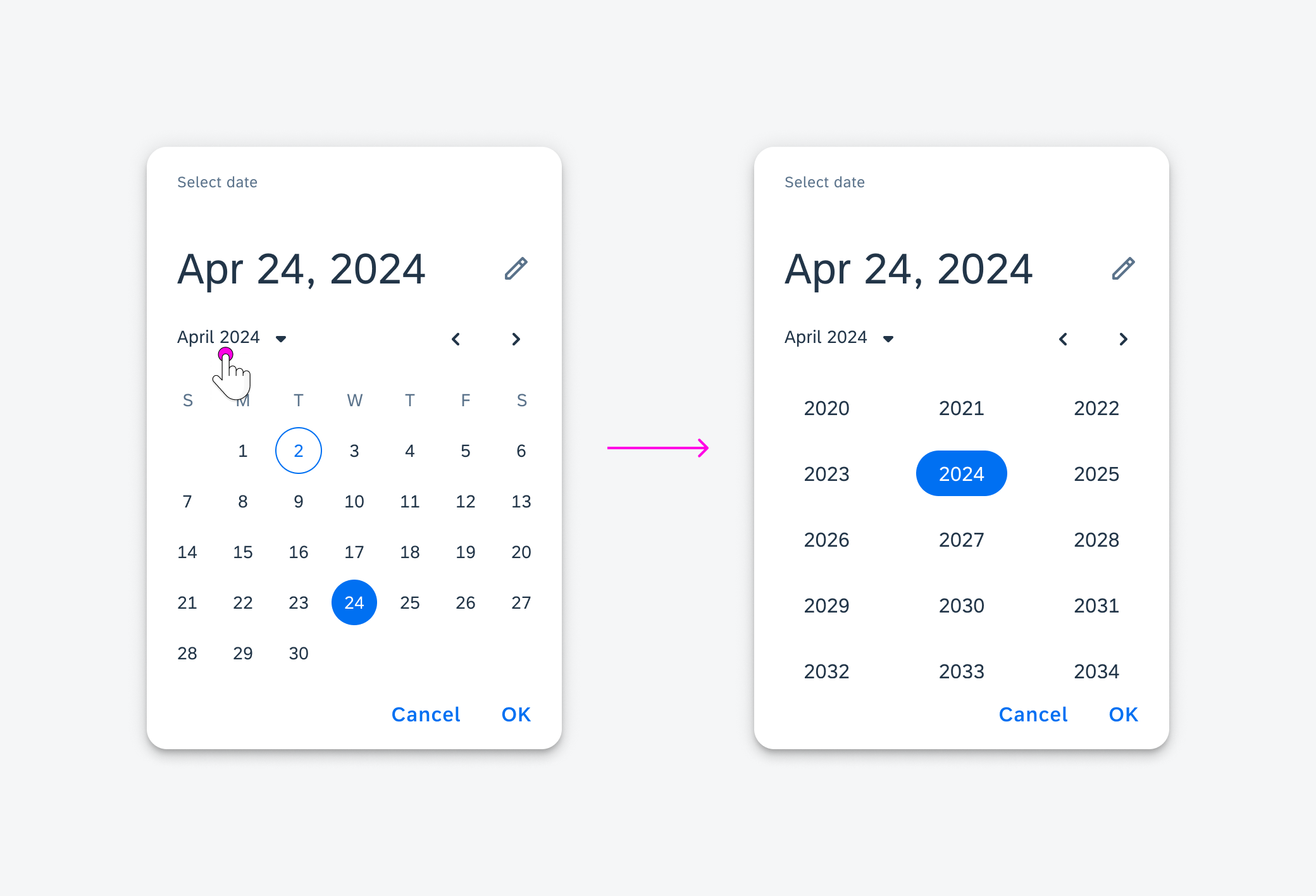 Navigating years in the date picker