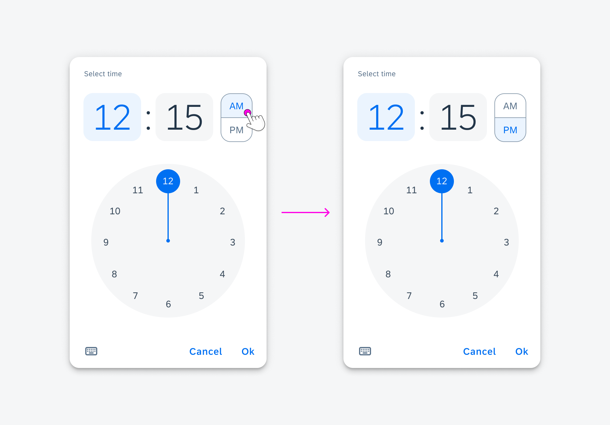 Switching from AM to PM in the time picker