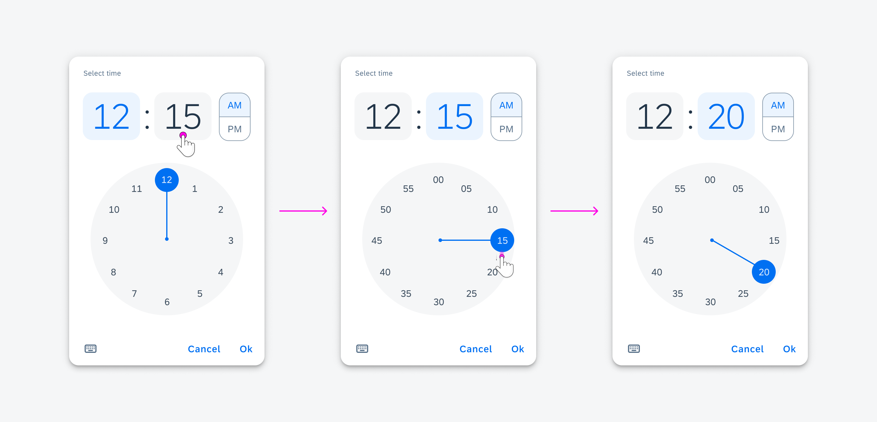 Selecting a time in the time picker