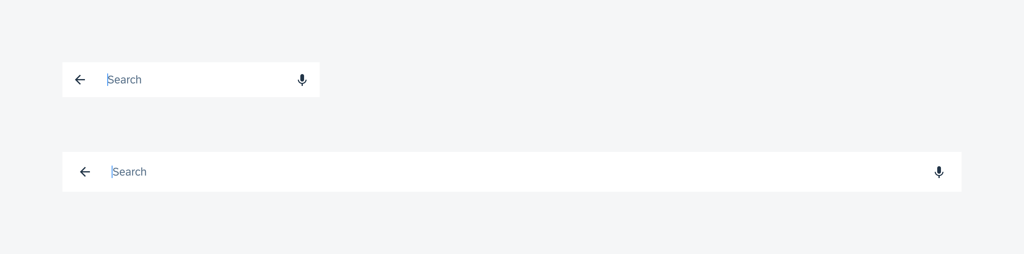 Expandable search on mobile (top) and tablet (bottom)