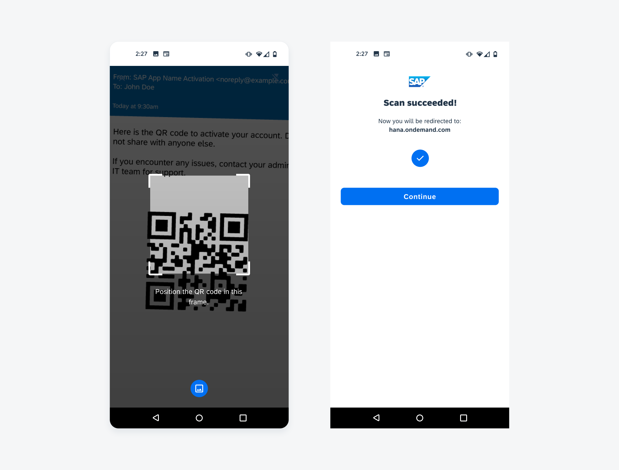 Activation by QR code scan