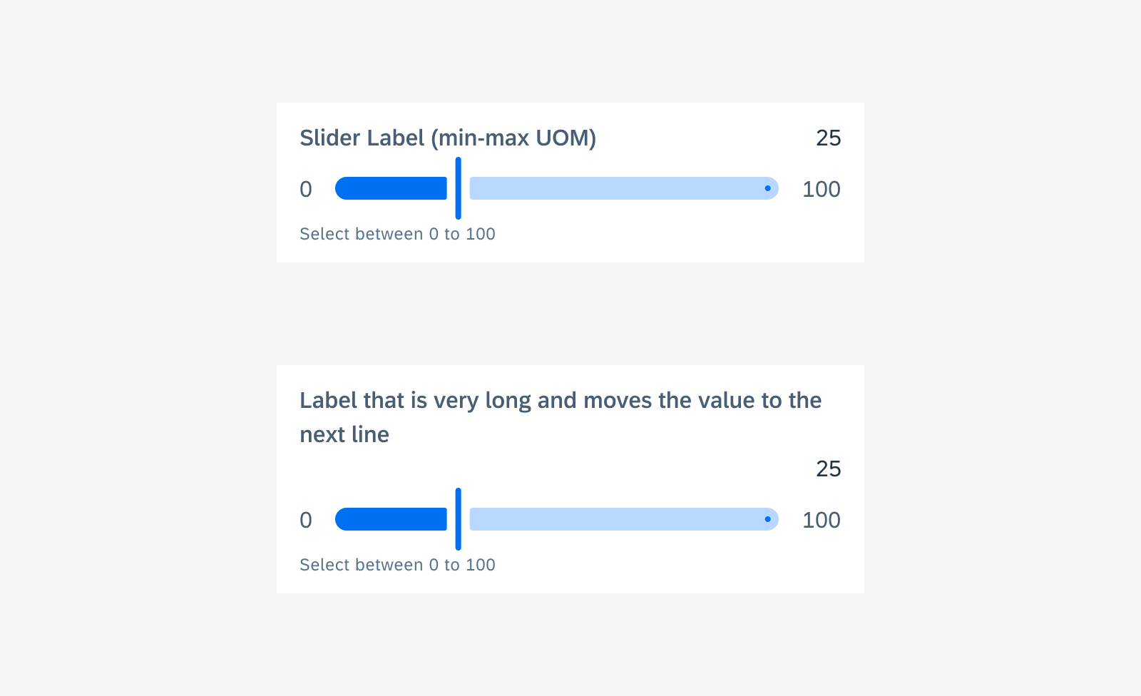 Non-editable slider form cell with short label (top) and with long label (bottom) 