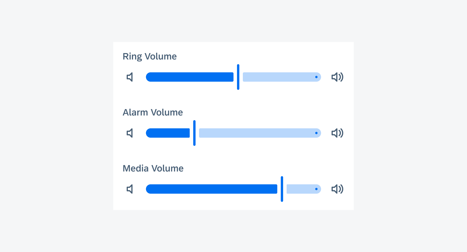 Three ungrouped slider form cells controlling different types of volume 