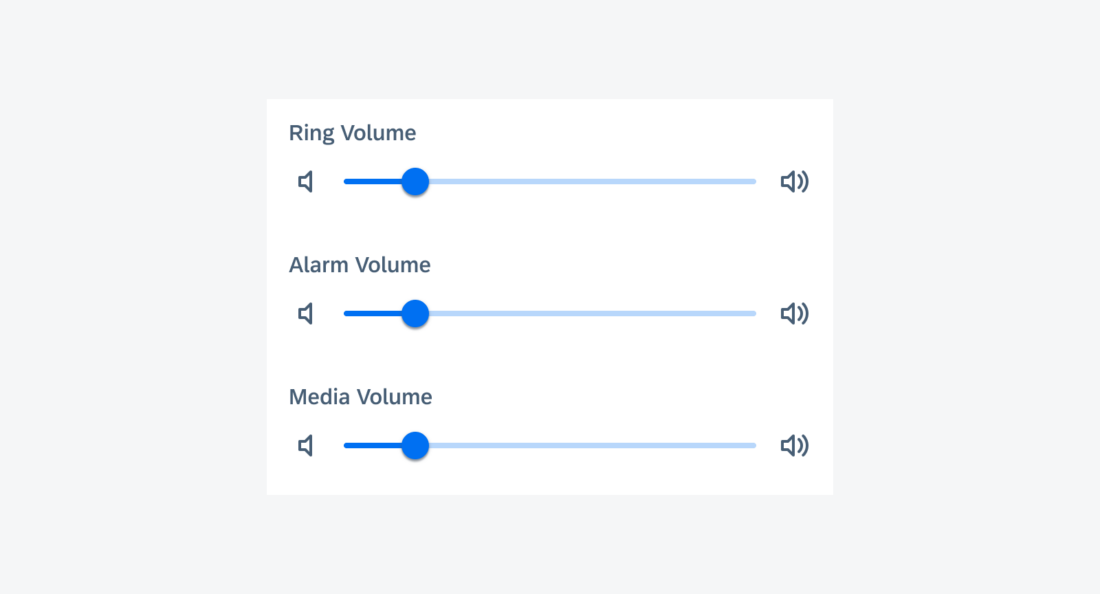 Three ungrouped slider form cells controlling different types of volume 