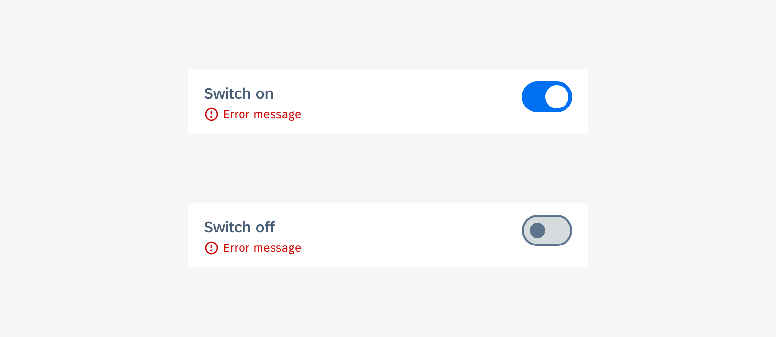 Switch form cell with error message