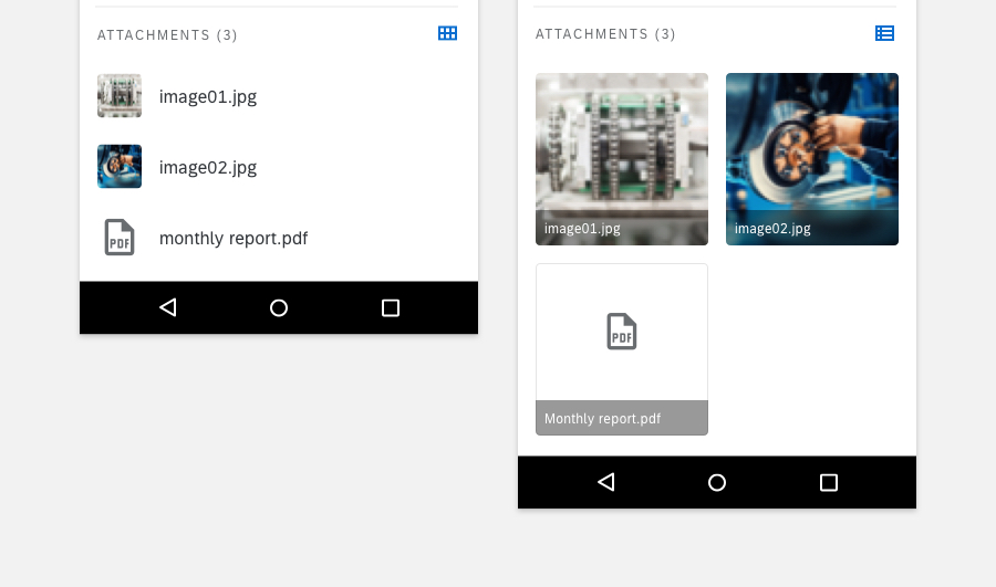 Left: list view, right: grid view