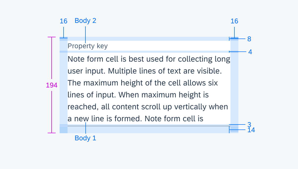 Maximum height of note form cell on mobile - specifications