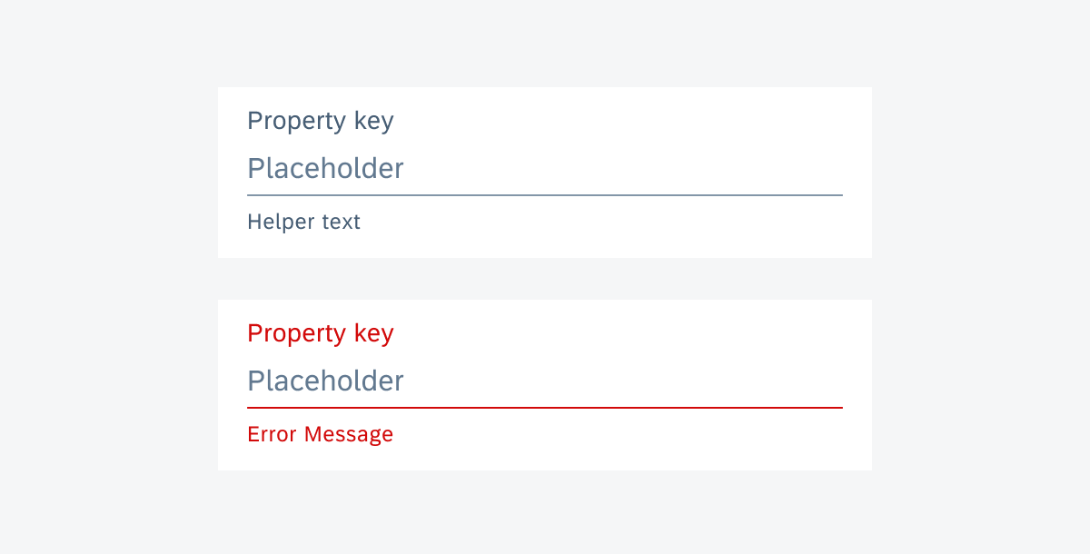 Simple property form cell with helper text (top) and validation message (bottom)