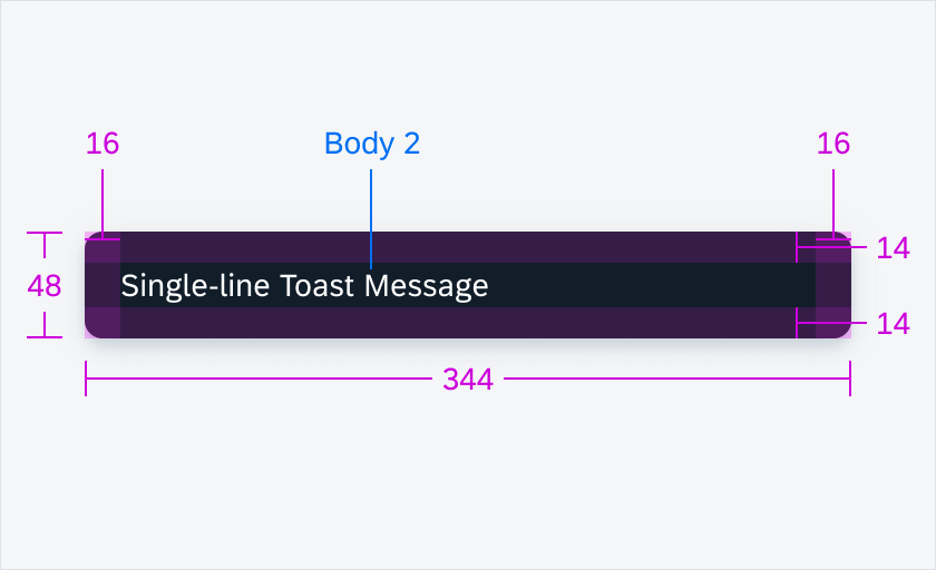 Specifications of snackbar with one line of text