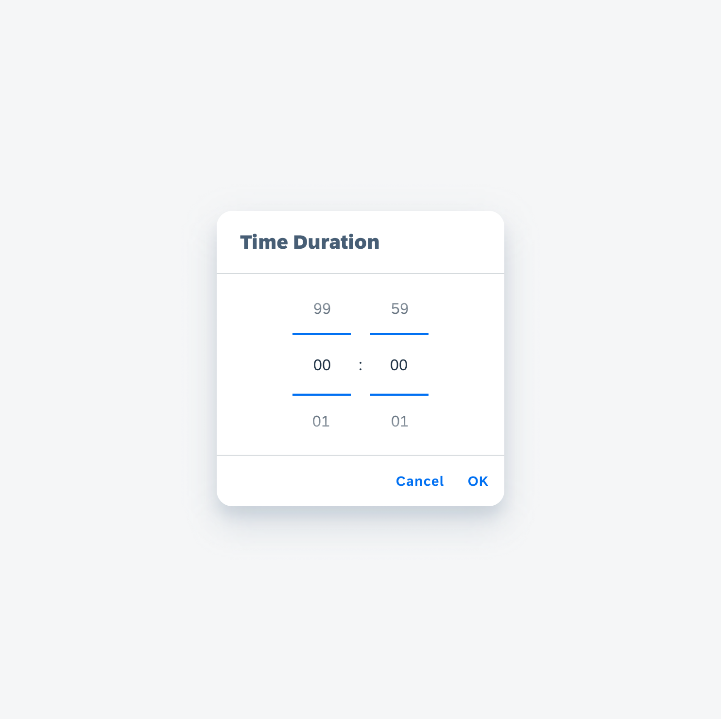 Time duration picker with header and footer