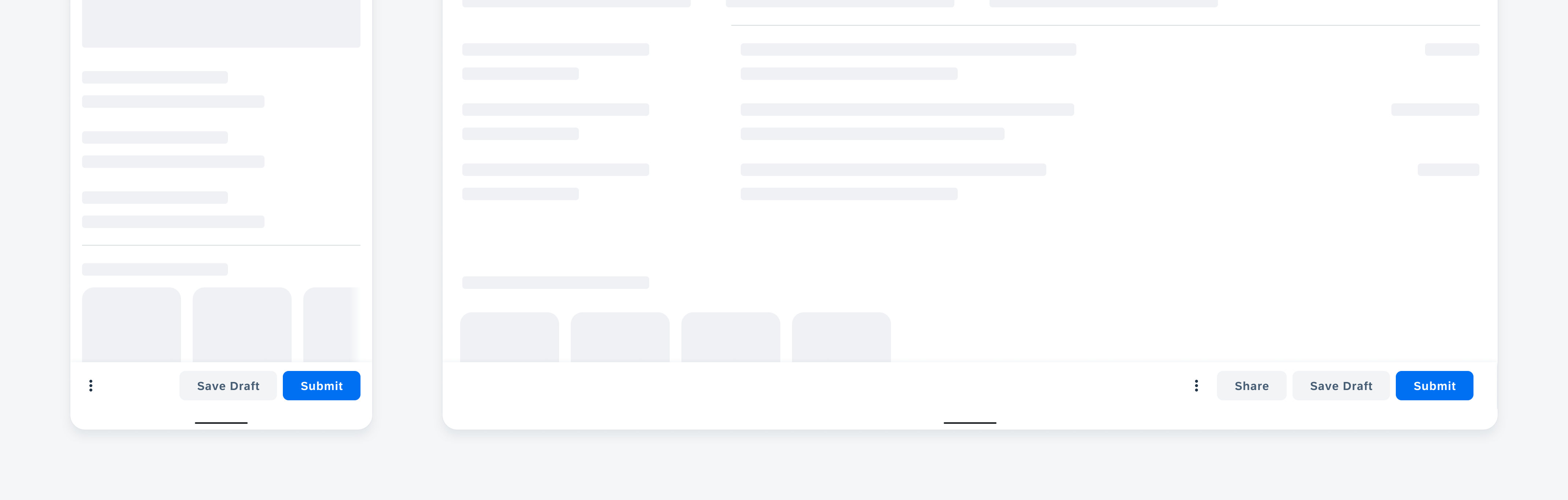 Persistent footer on mobile (left) and tablet (right)