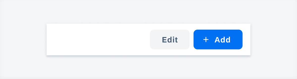 Negative example of using a contained text button and a contained button with text and an icon for related actions
