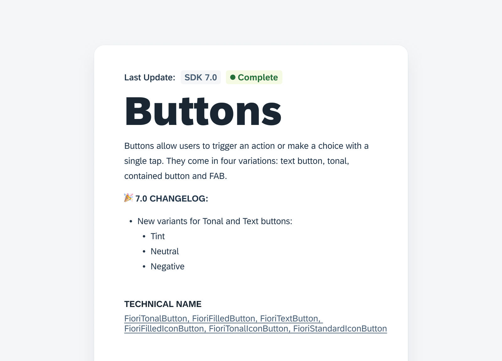 Info card for Buttons with added technical names 
