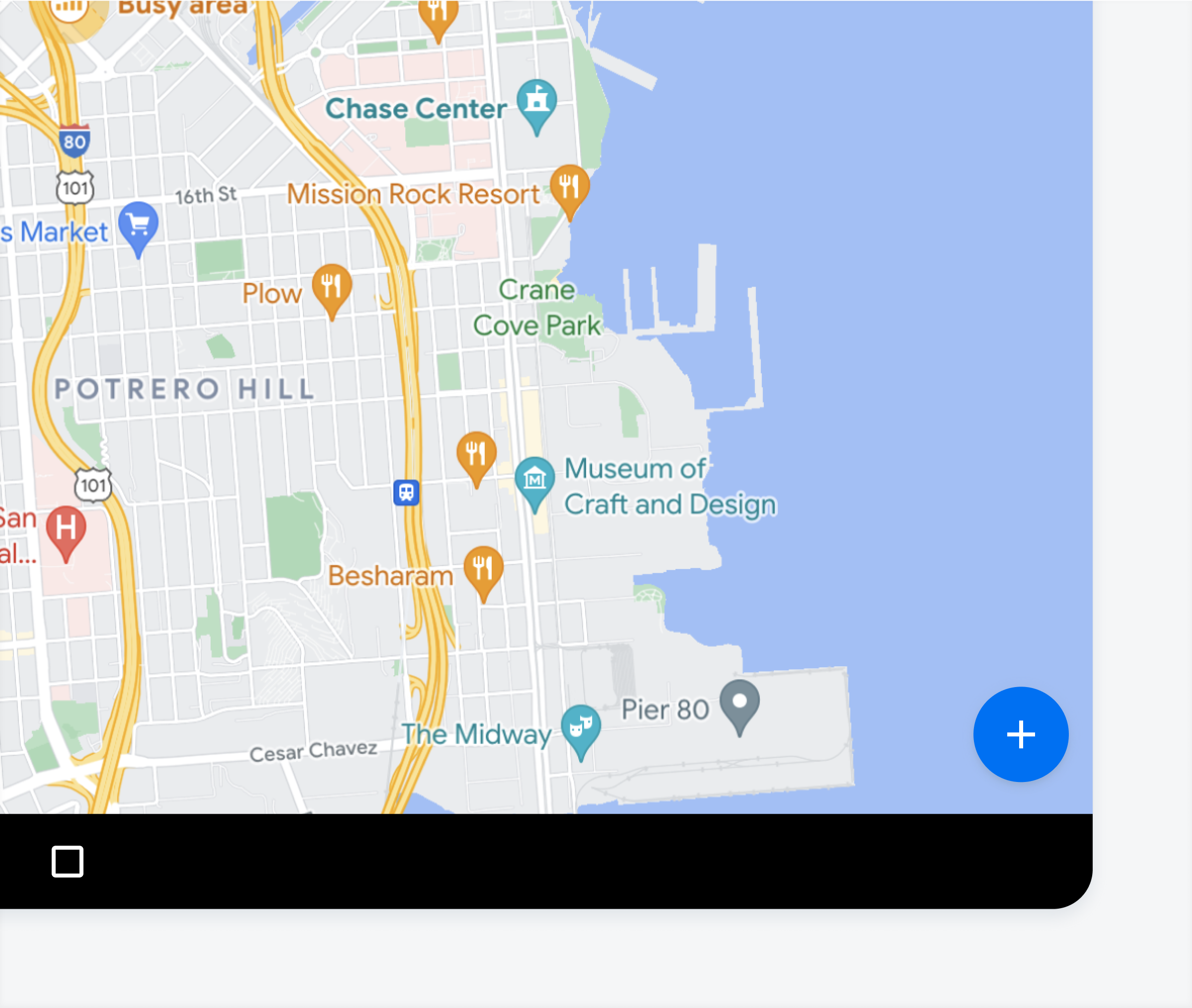 Floating action button on bottom right of map view 
