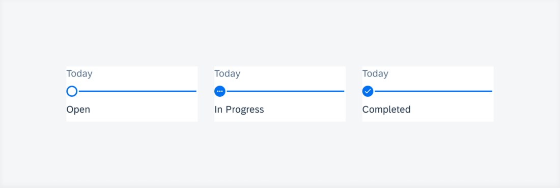 From left to right: open status, in progress status, completed status