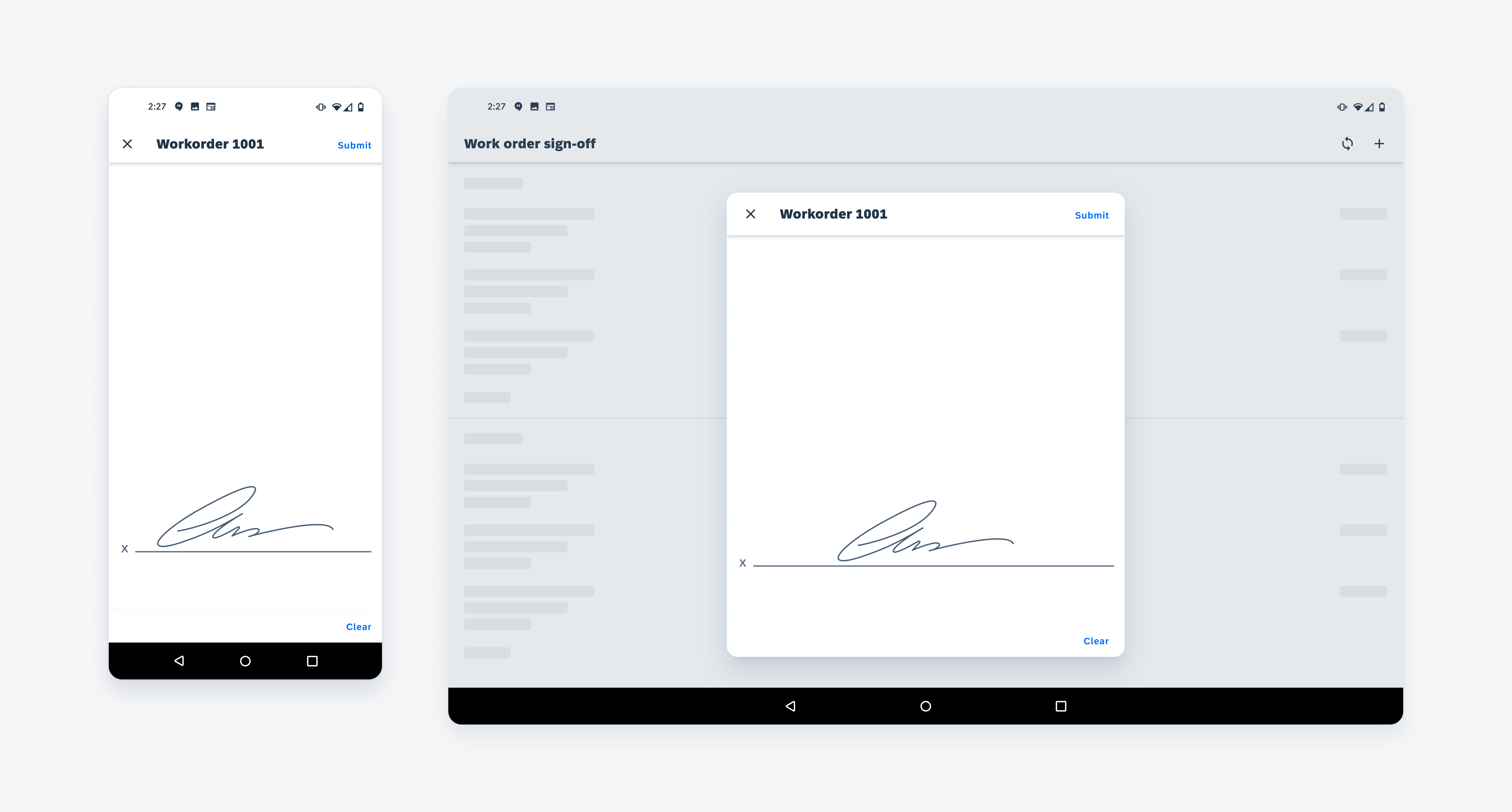 Signature capture on mobile (left) and tablet (right)