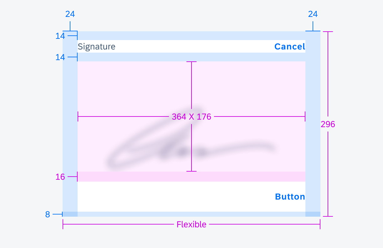 Active state of the signature capture inline on tablet – specifications