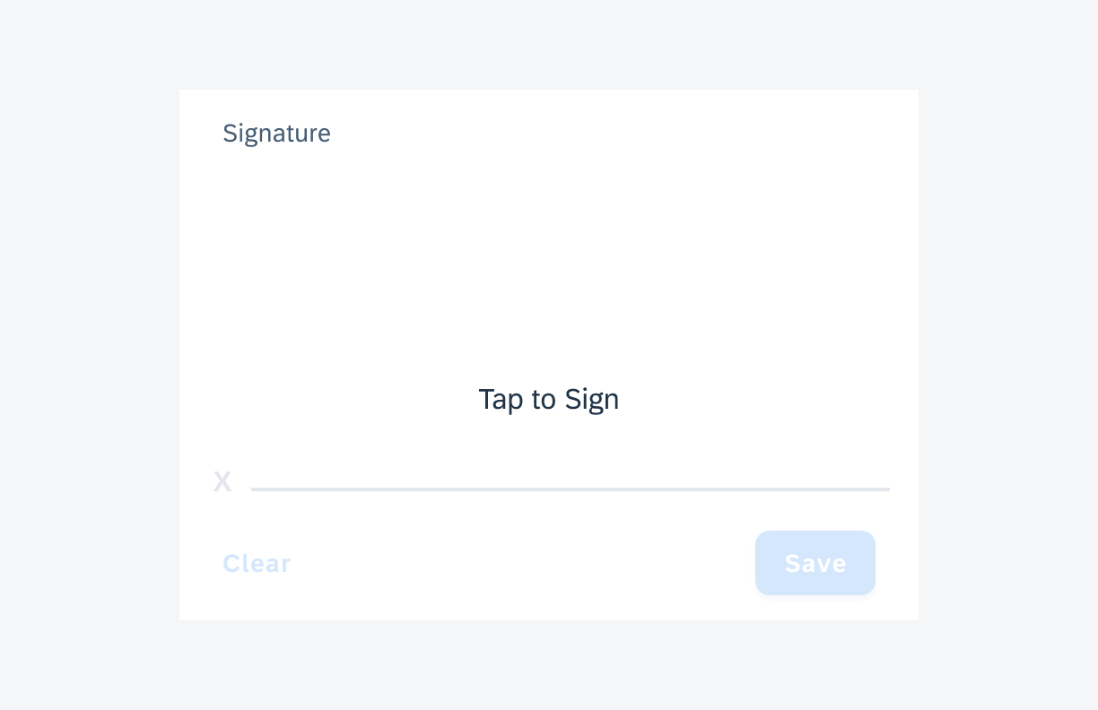 Default state of the signature capture inline on tablet