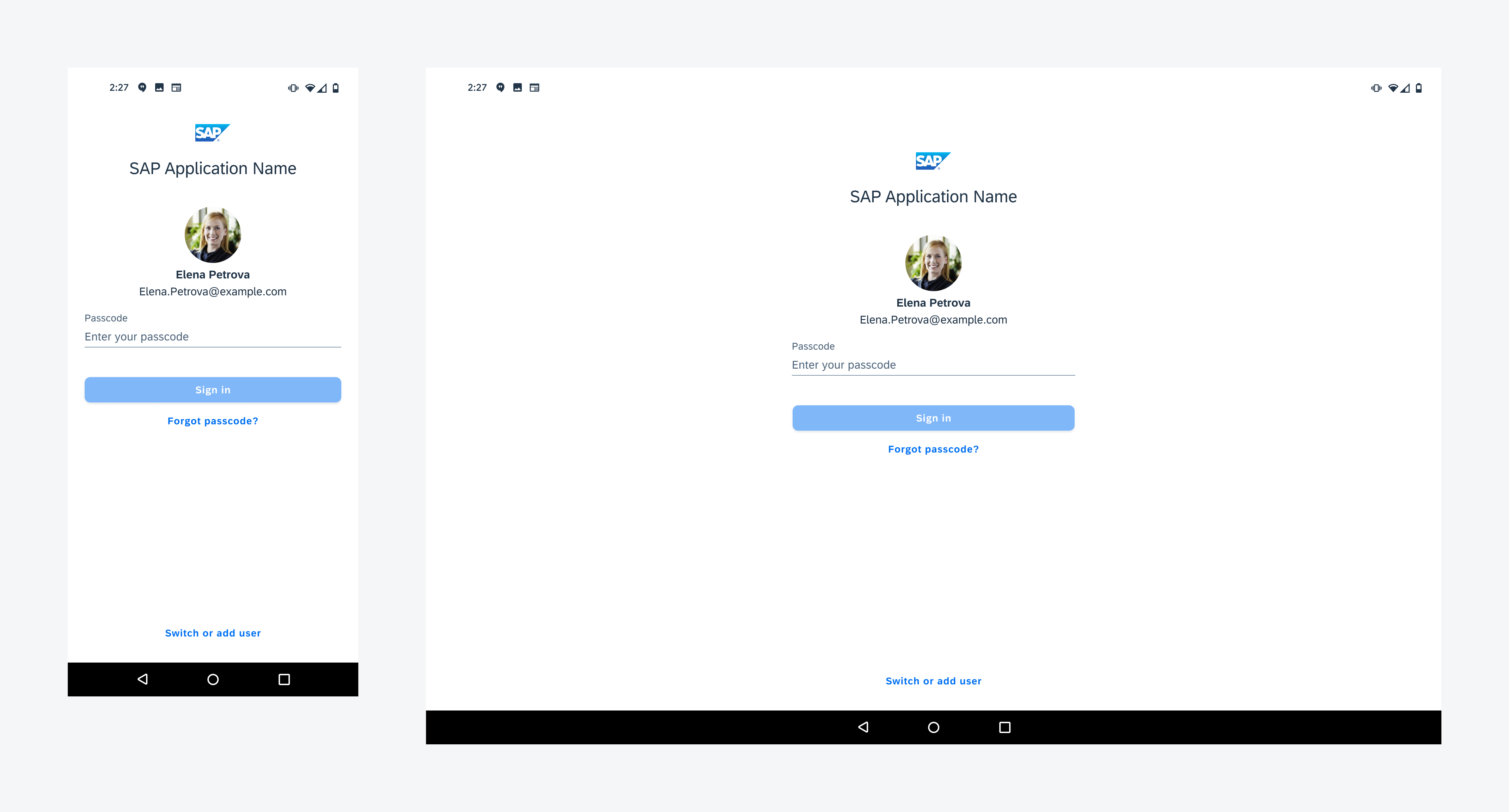 Multi-user onboarding on mobile (left) and tablet (right)