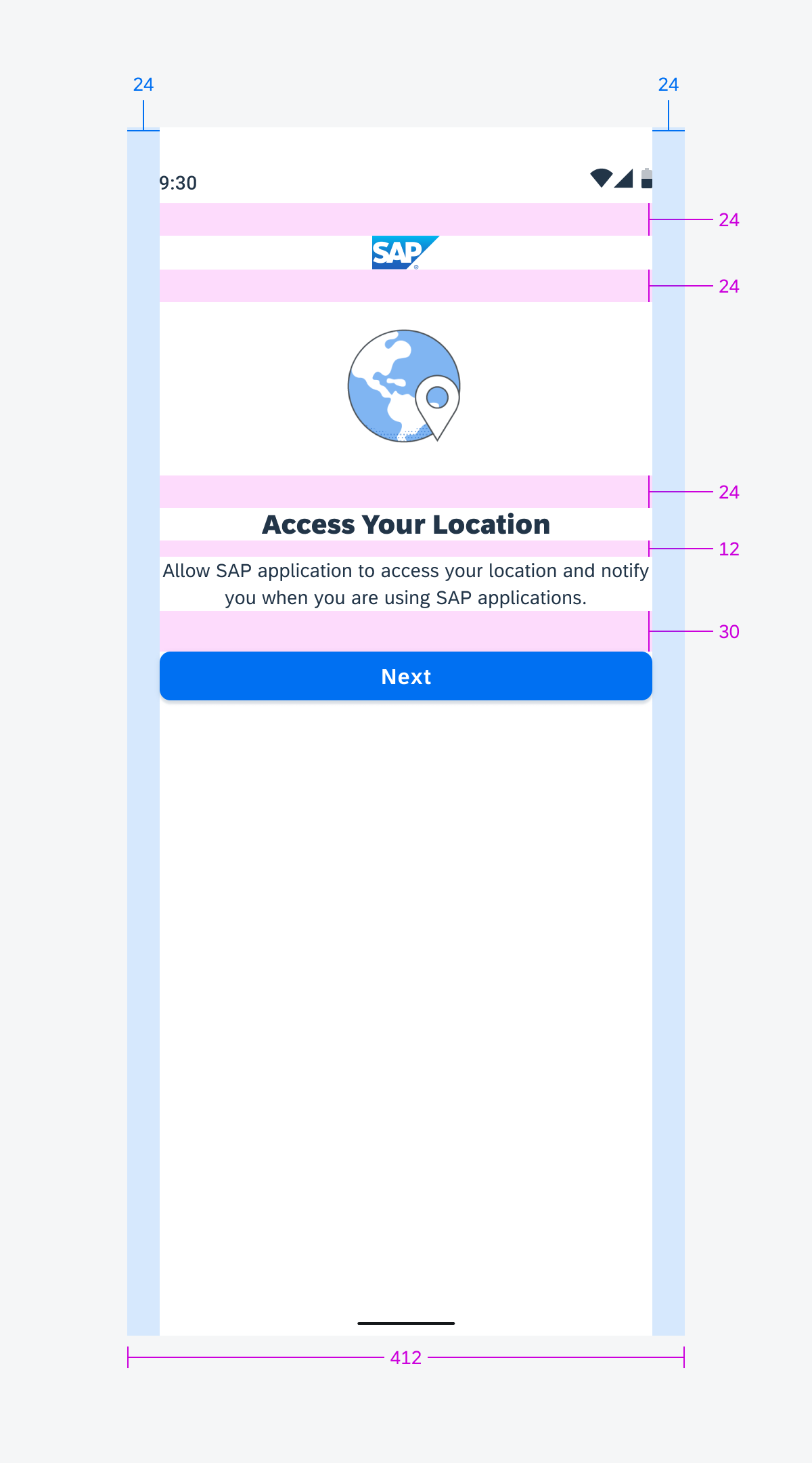 Privacy notice onboarding page on mobile - specification