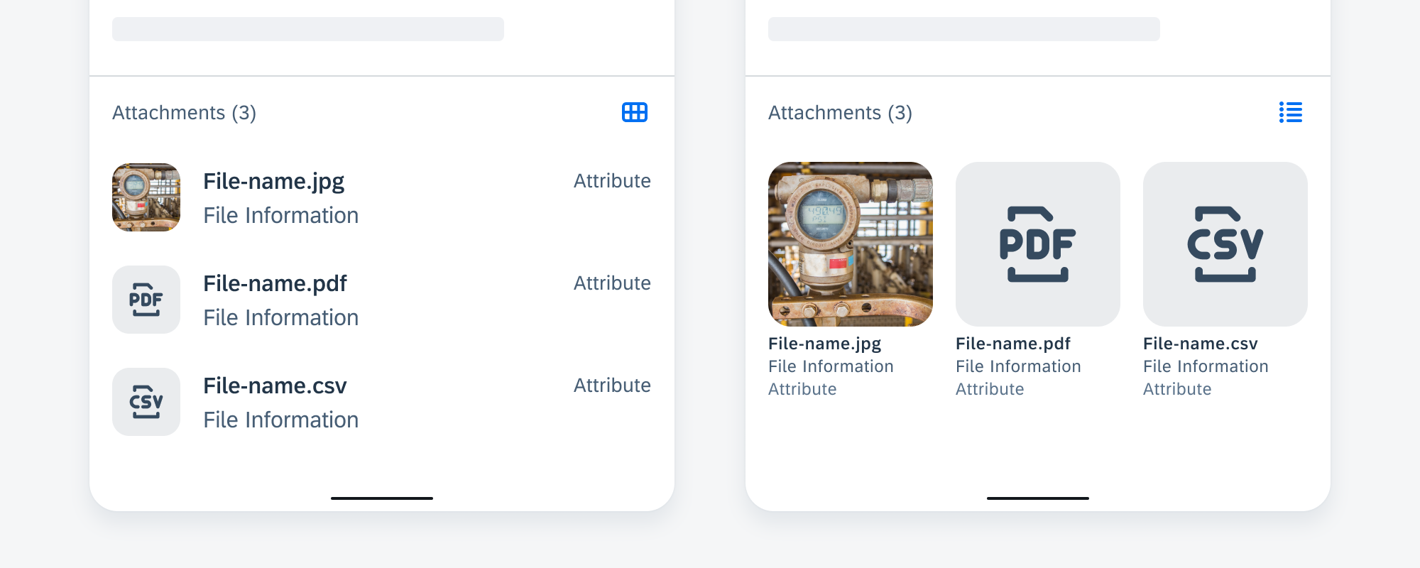 List view (left) and grid view (right)