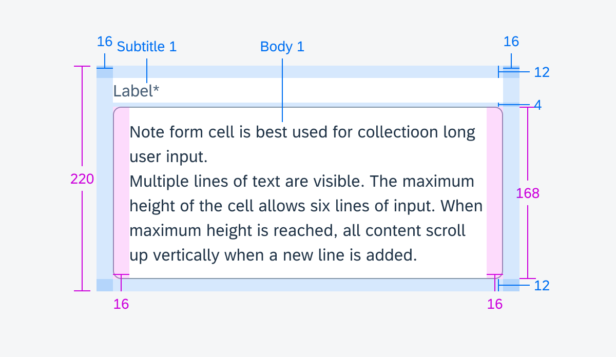 Specification of maximum height of note form cell on mobile