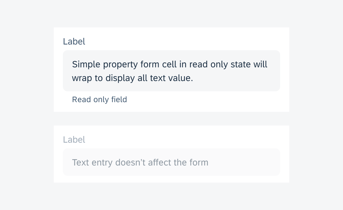 Simple property form cell in read only state (top) and disabled state (bottom)