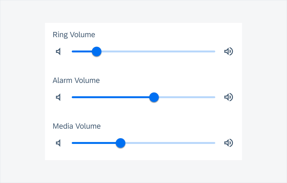 Three ungrouped slider form cells controlling different types of volume