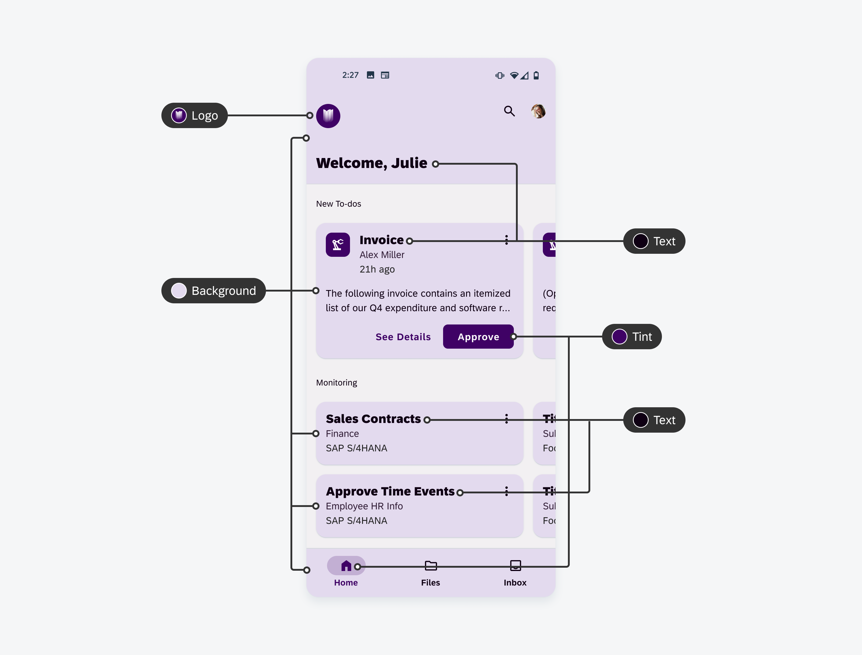 Screen showing detailed theme scenario 