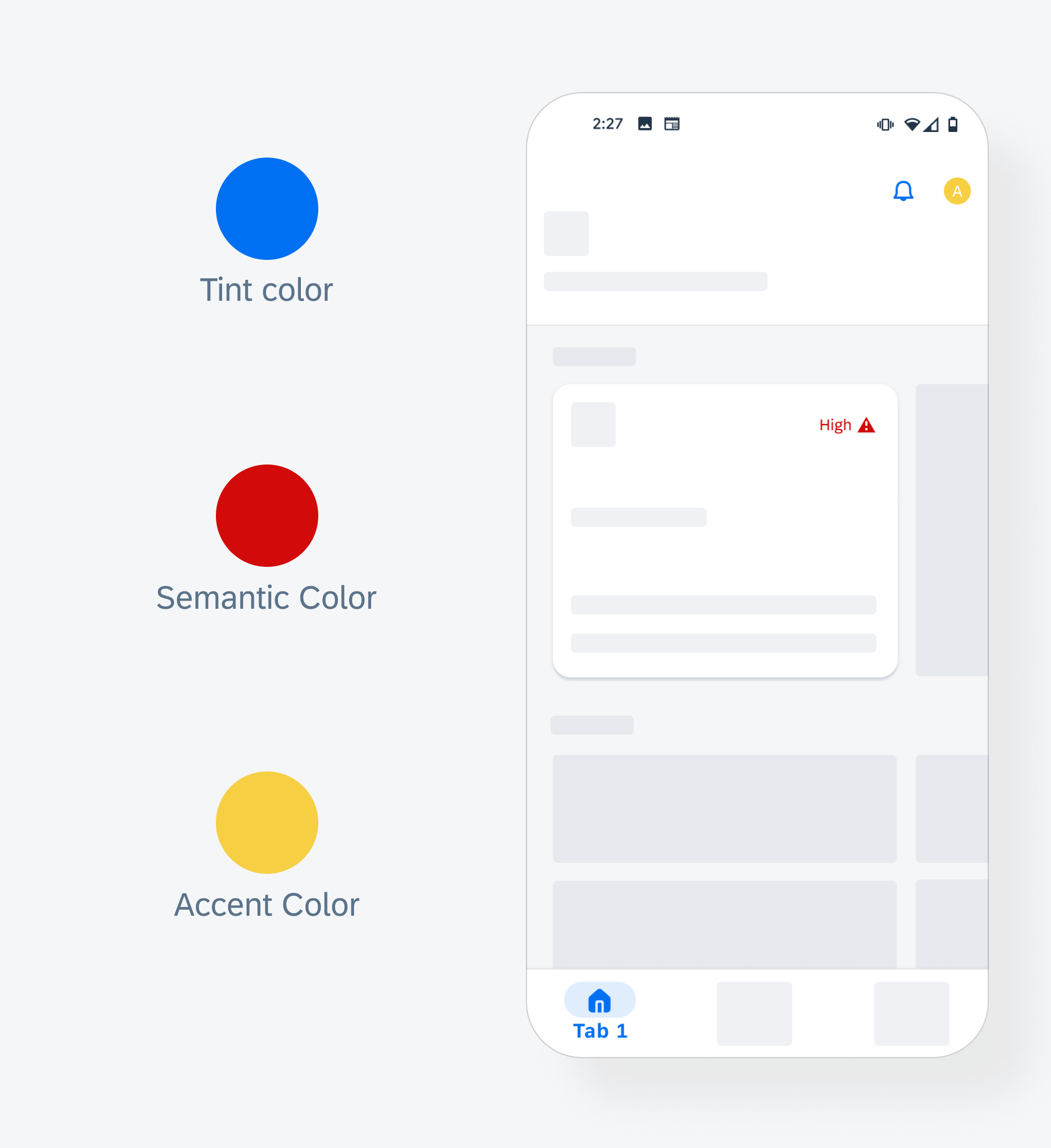 Themeable elements: tint color, semantic color, accent color 