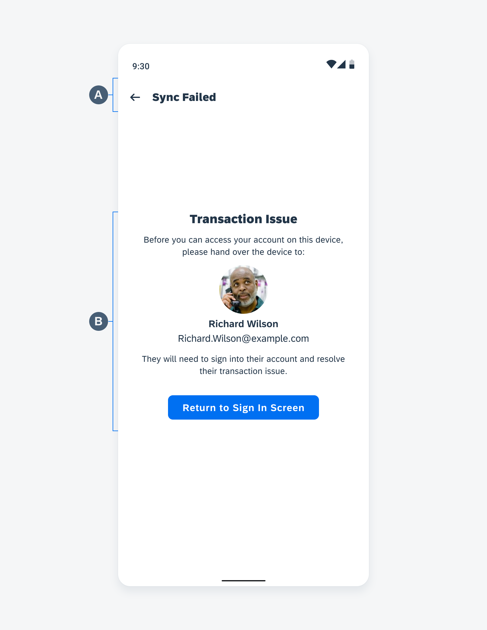 Anatomy of the user sync error screen