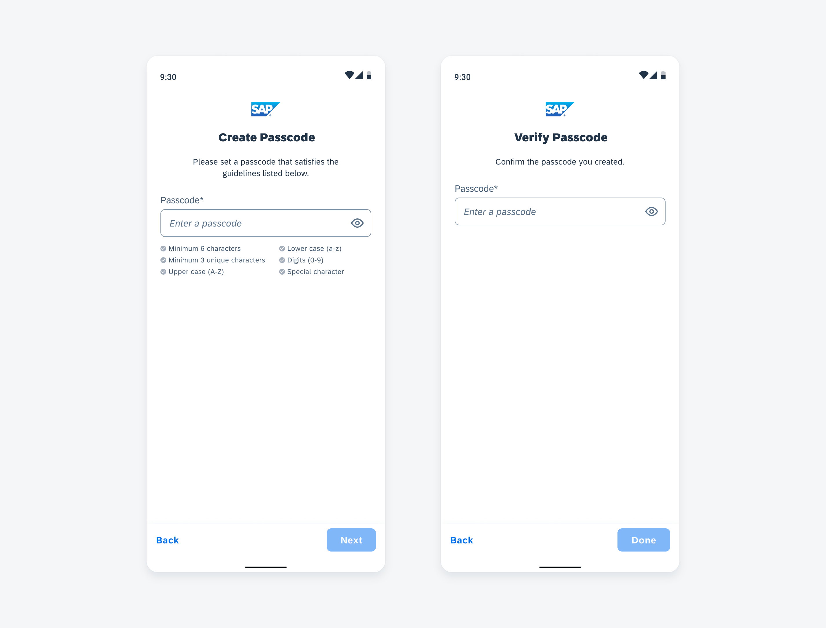 Change passcode flow is identical to the create passcode flow