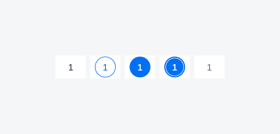 Date label states from left to right: default, today, selected, today and selected, out of month