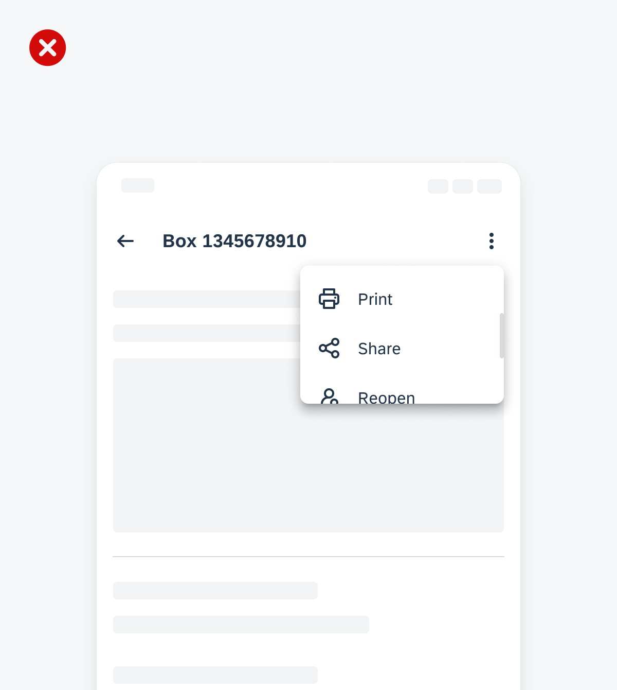 An example of a menu that displays the highest priority actions last and makes the user scroll to find those actions