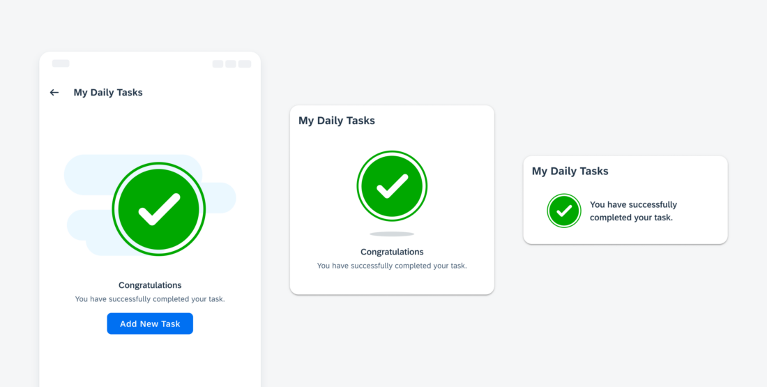 “Task complete” success state example 