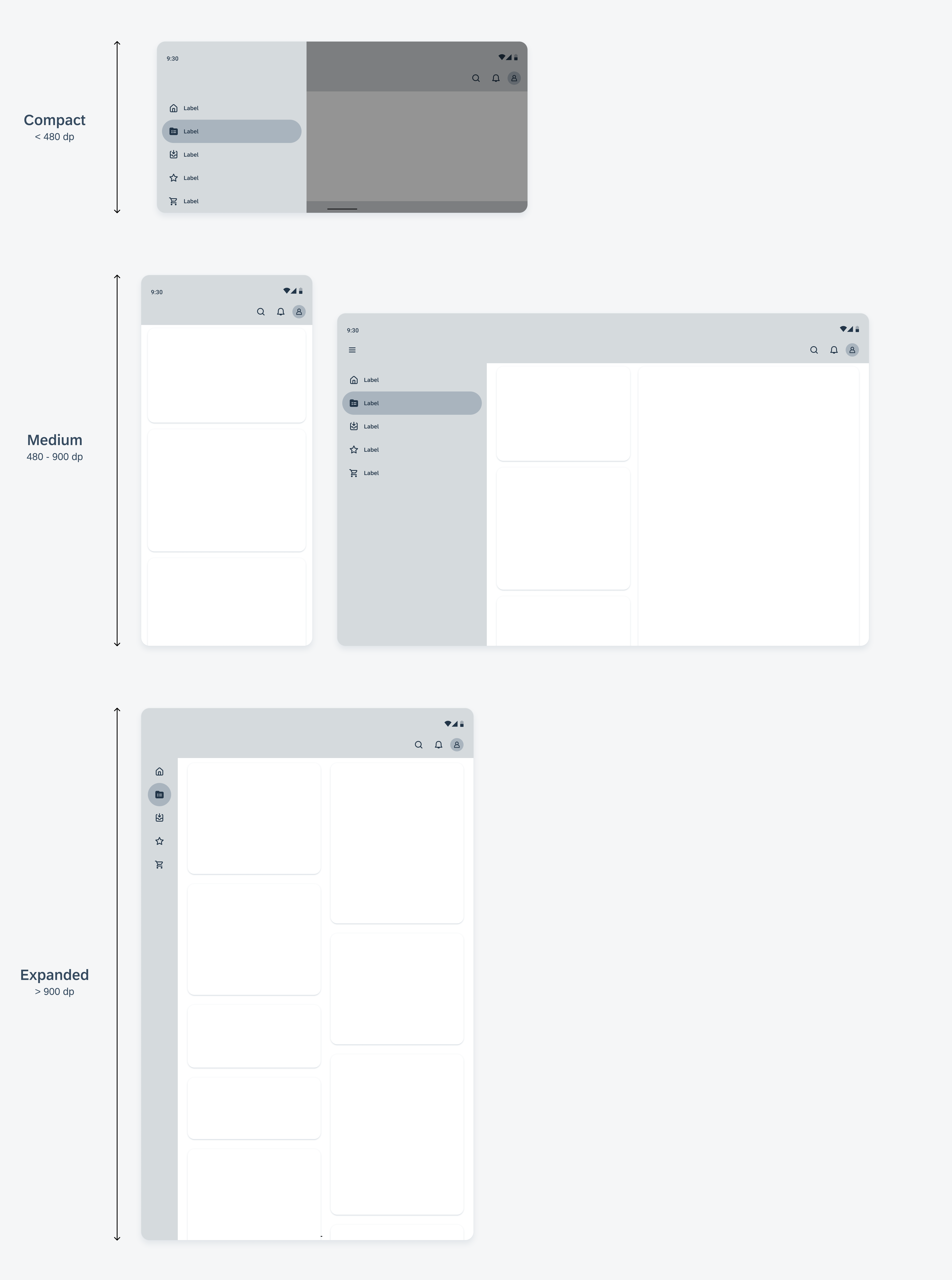 Schematics illustrating height-based window size classes