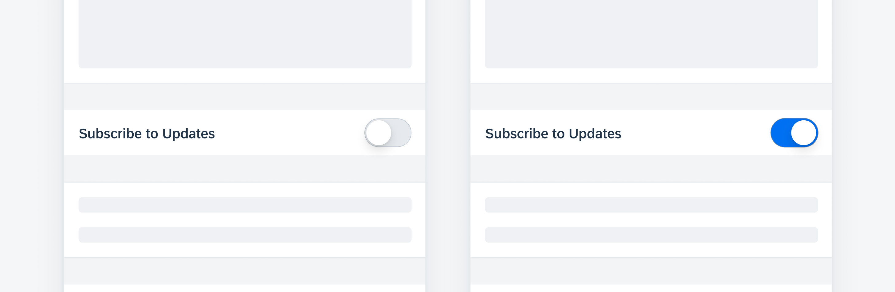 Switch control toggled off (left) and on (right)