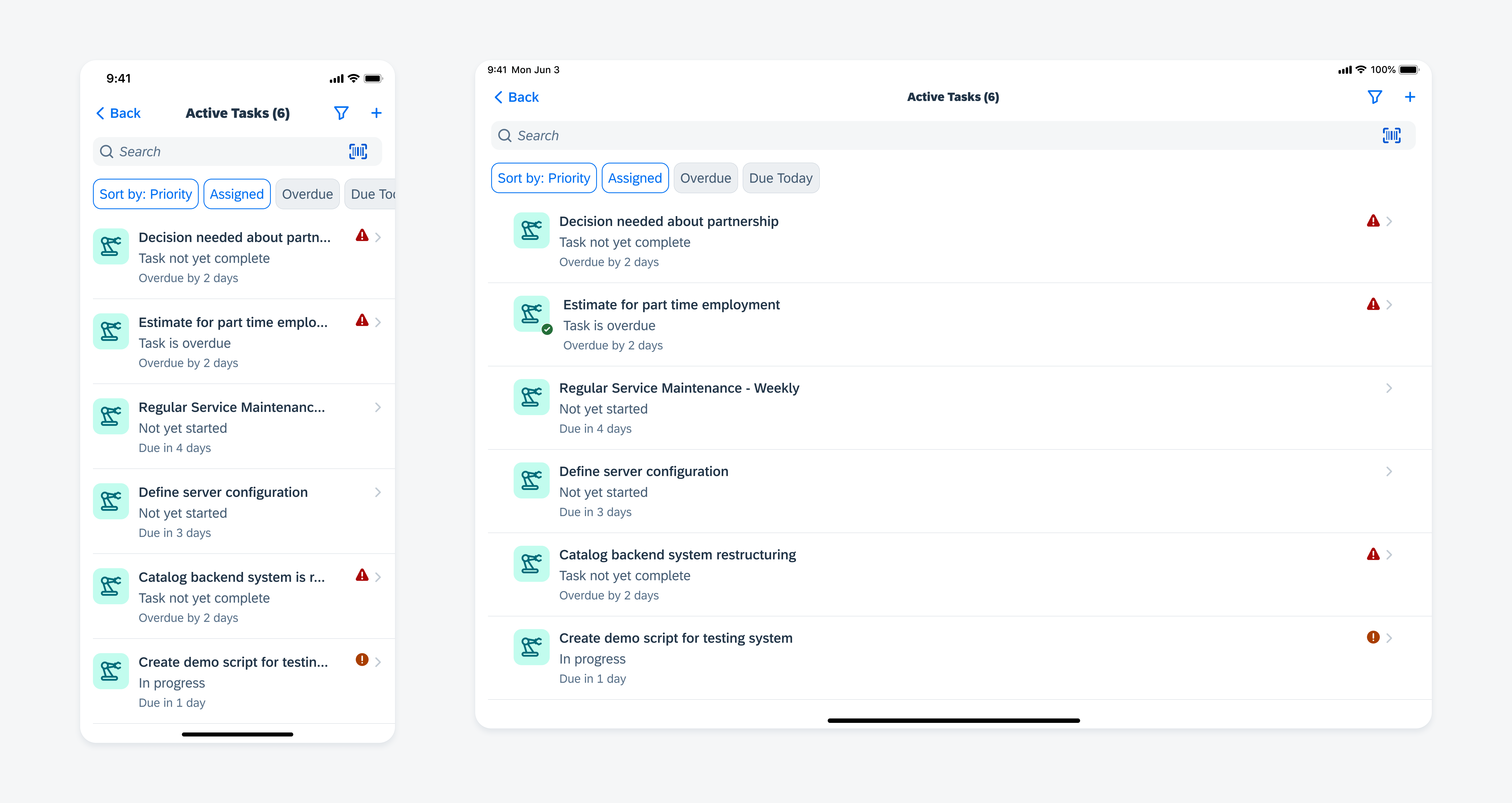 List report in compact width (left) and regular width (right) 