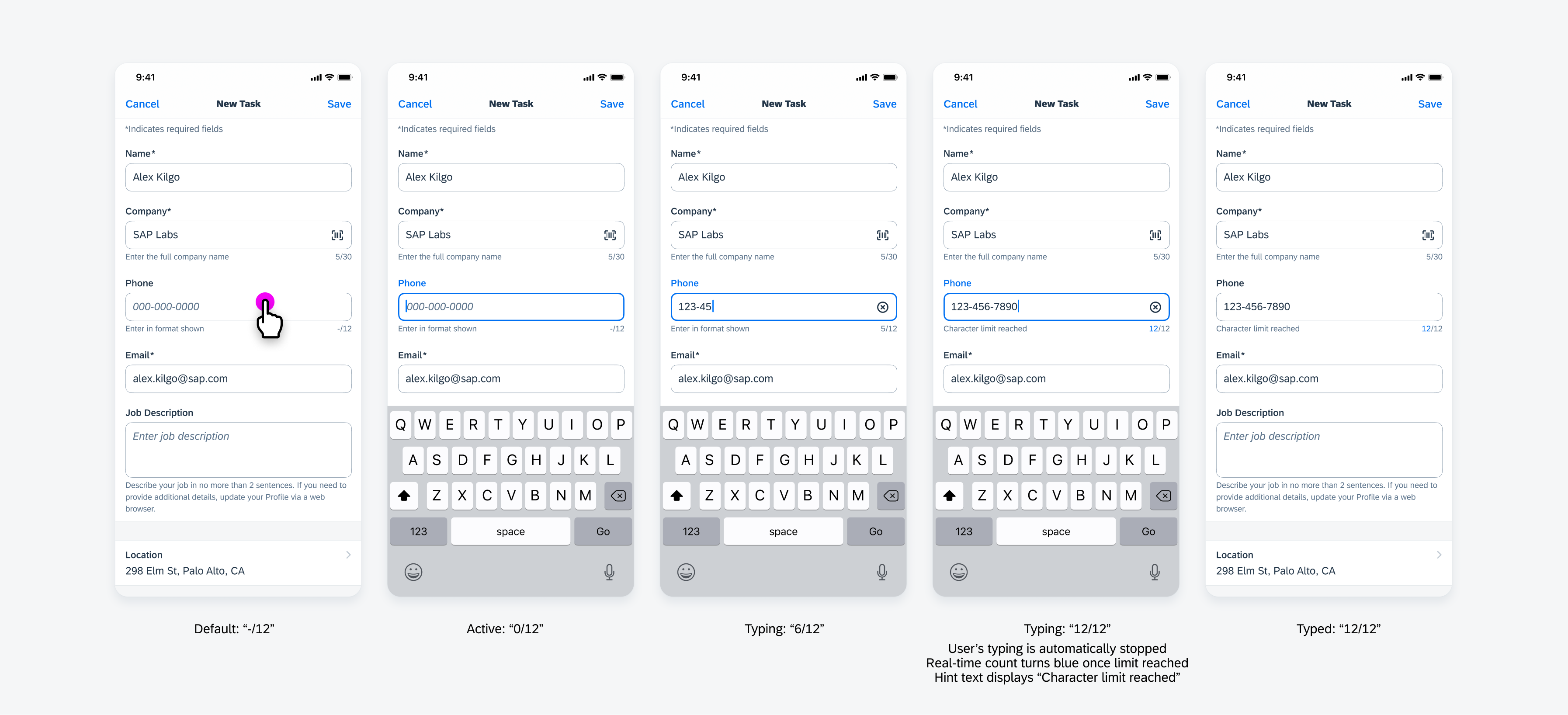 Character counter flow example: user input is automatically stopped when limit reached