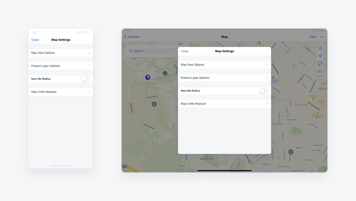 Adaptivity of the map settings screen