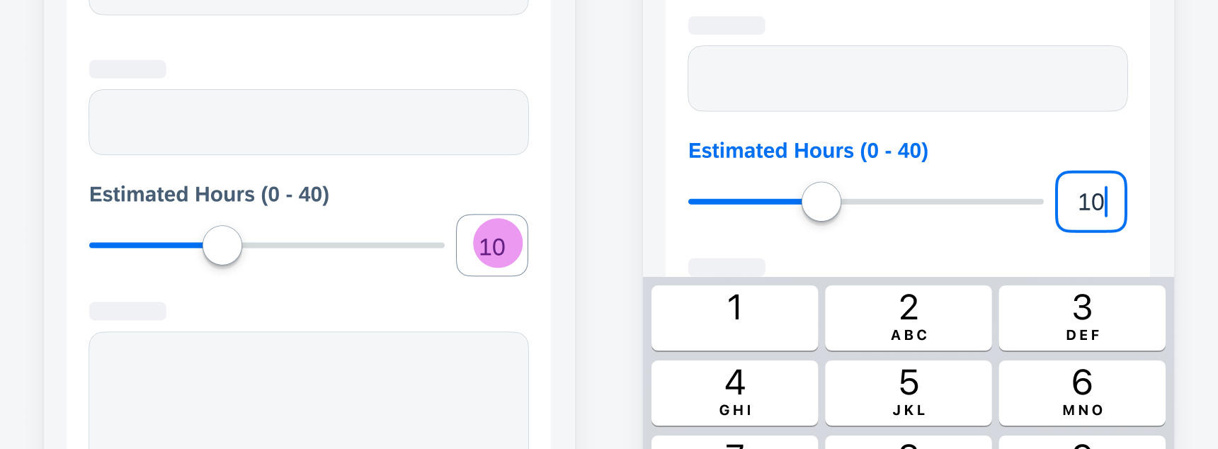Tap the value input field to trigger keyboard to enter selected value