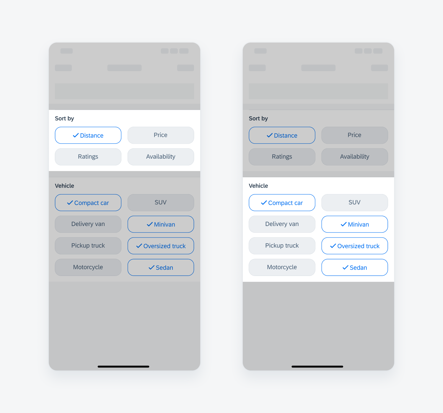 Single selection (left) and multi-selection (right)