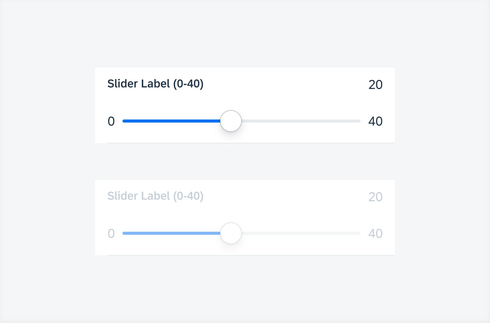 Slider states (top to bottom) – default, disabled