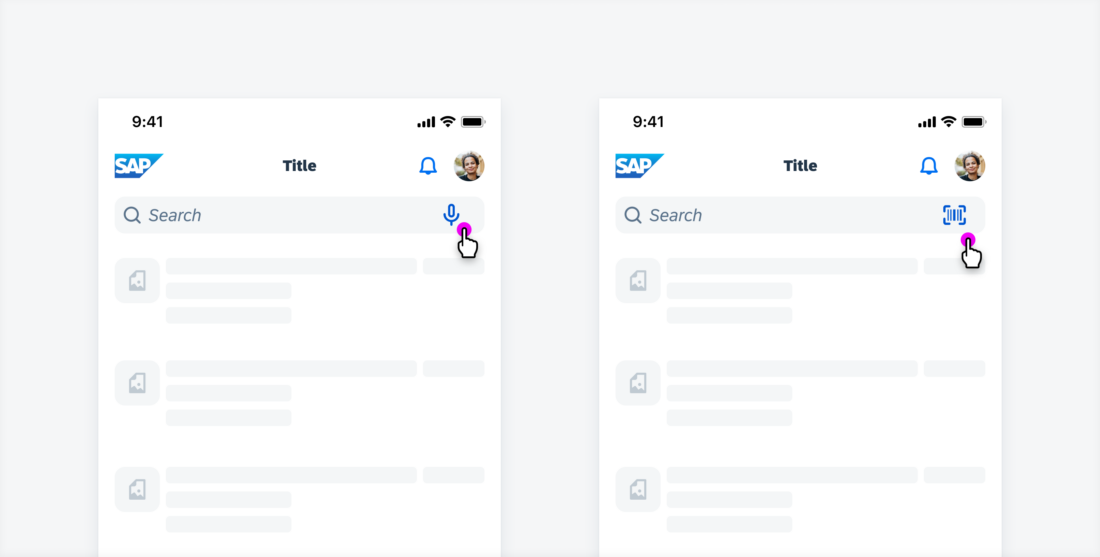 Search with microphone icon (left) and barcode scanner icon (right)