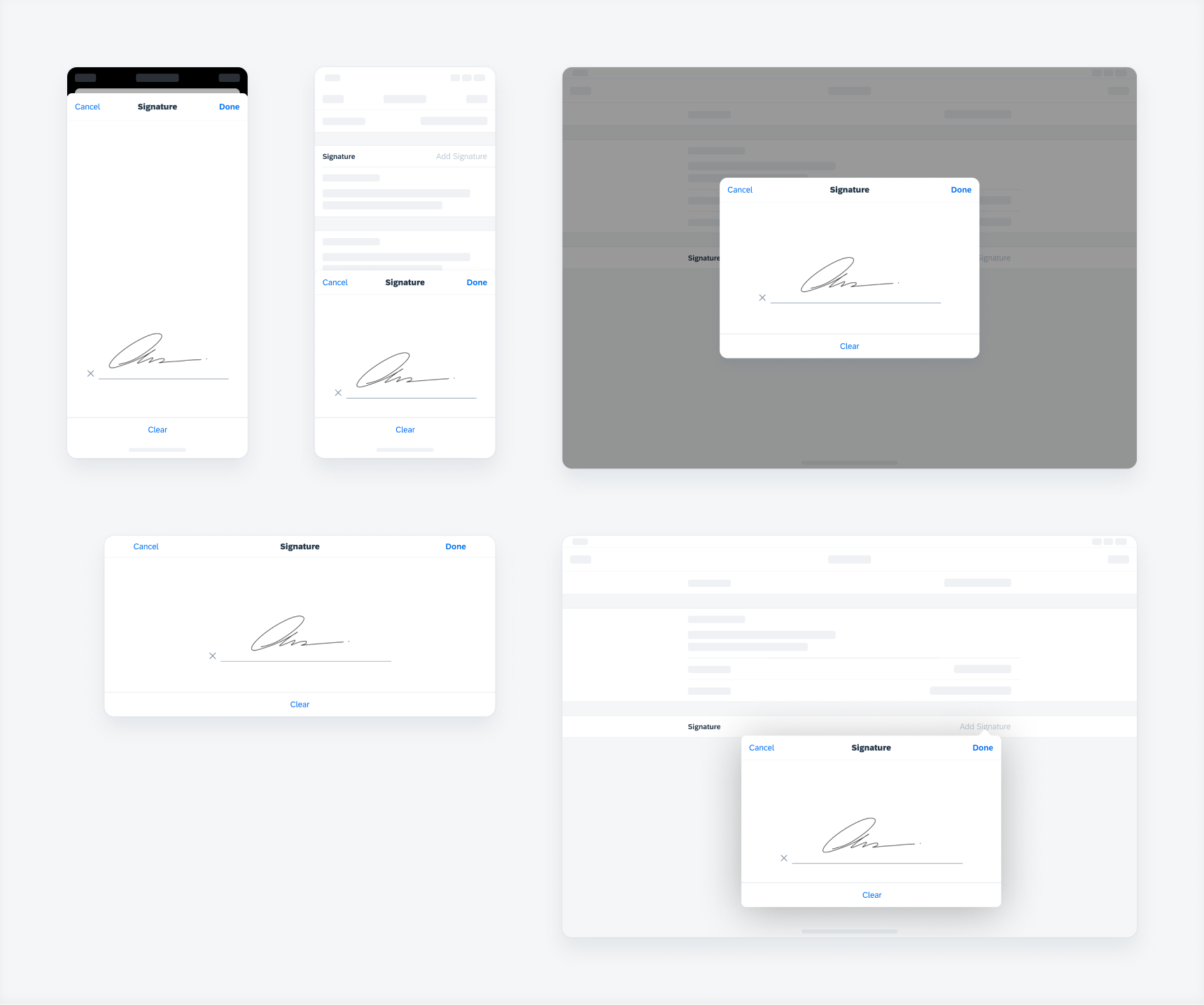 Signature Capture in modal sheet, bottom sheet, form sheet, and pop-over