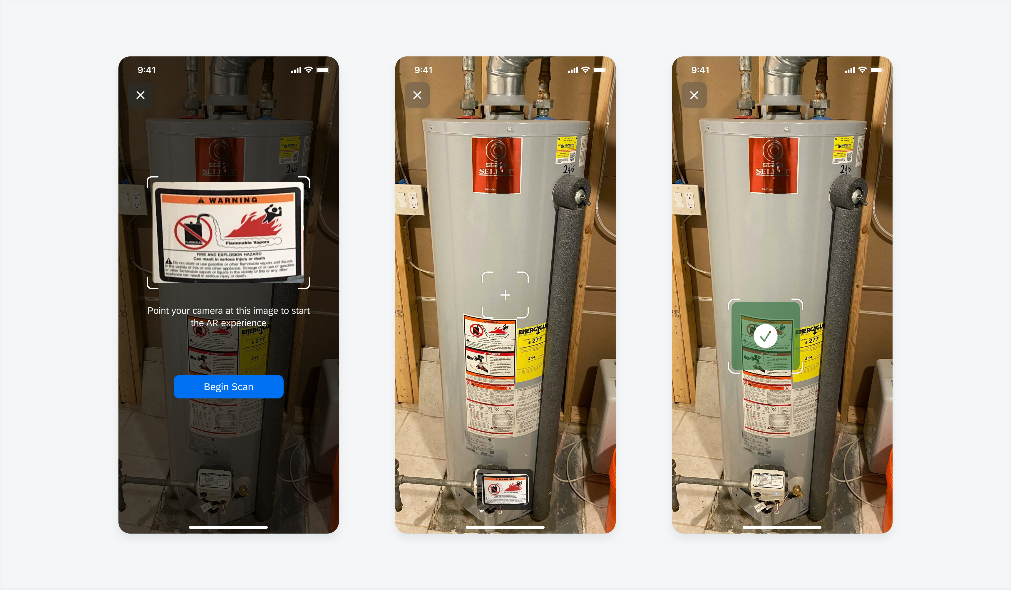 Examples of a coaching view (left), scanning view (middle) and matched scan view (right)