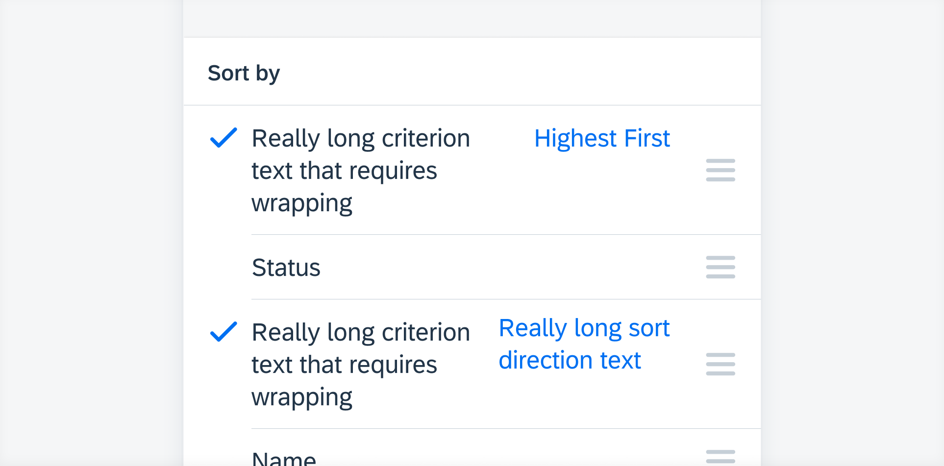 Example showing wrapping behavior when the texts are too long